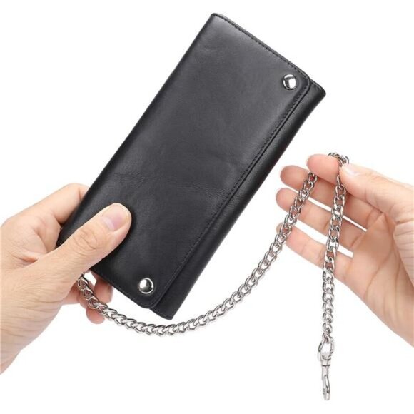 Genuine Leather Trifold Wallet with Chain, Biker Trucker wallet - Picture 4 of 8